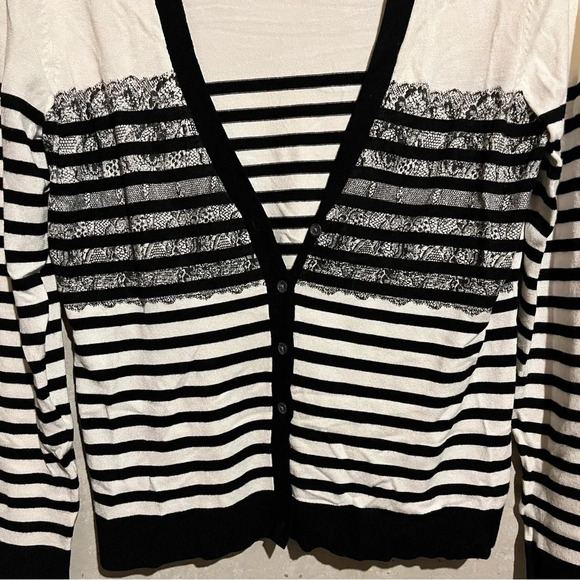 Coldwater Creek Striped Button Front Cardigan Midweight Cream Black Size S - Picture 2 of 8